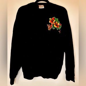 Vintage Black Floral Patch Sweater